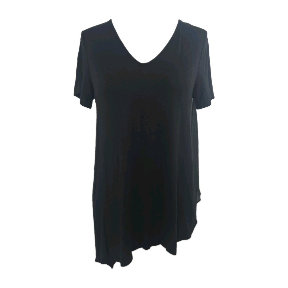 Lisa Rinna Collection XS Black Jersey Chiffon Contrast Asymmetrical Tunic Top